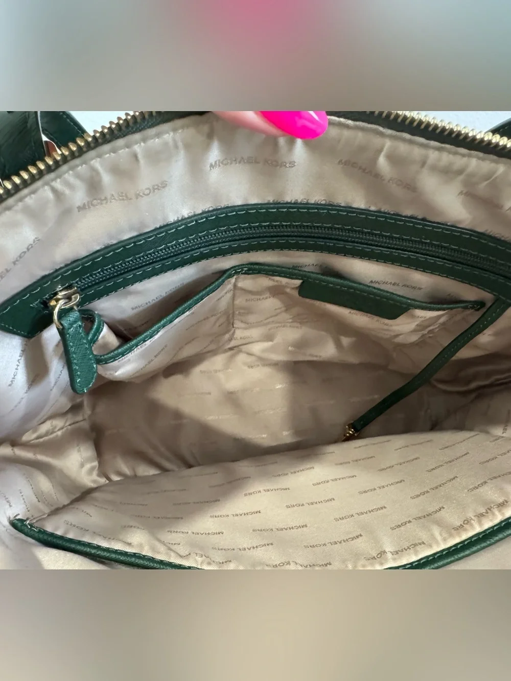 Michael Kors Forest Green Saffiano Leather Tote with Matching Wallet
